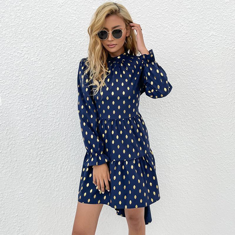 Amazon 2026 autumn and winter new Hepburn style women s French polka dot irregular fishtail dress dress S королевский синий