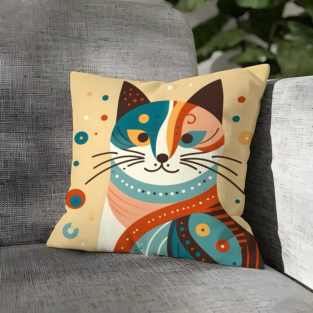 Cute Pink Cat Pattern Pillow Case Linen Pillows Case Cushions Case Sofa Pillows Case Decor Home