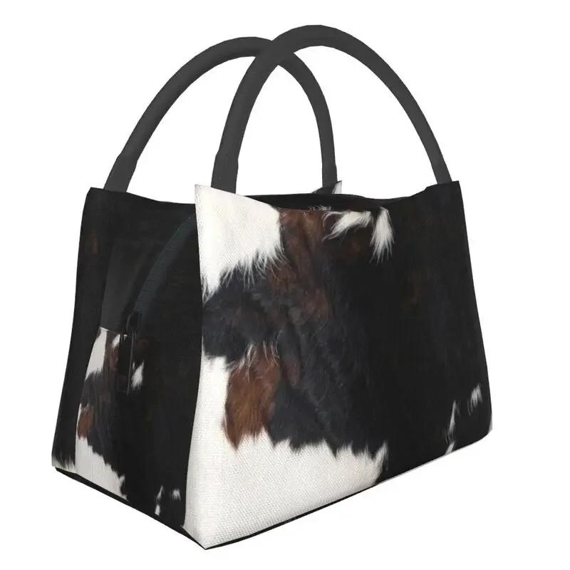 Cowhide Leather 3D Printing Resuable Lunch Box Women Waterproof Animal Fur Texture Thermal Cooler Food Insulated Lunch Bag
