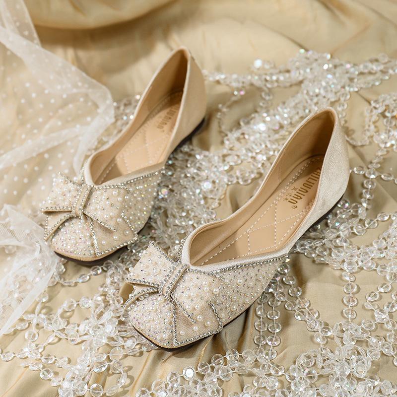 

Xiaoxiangfeng round head hollow flat shoes spring and summer new rhinestone beanie shoes low heel single shoes women s soft sole large size women s sh 43 абрикосовый