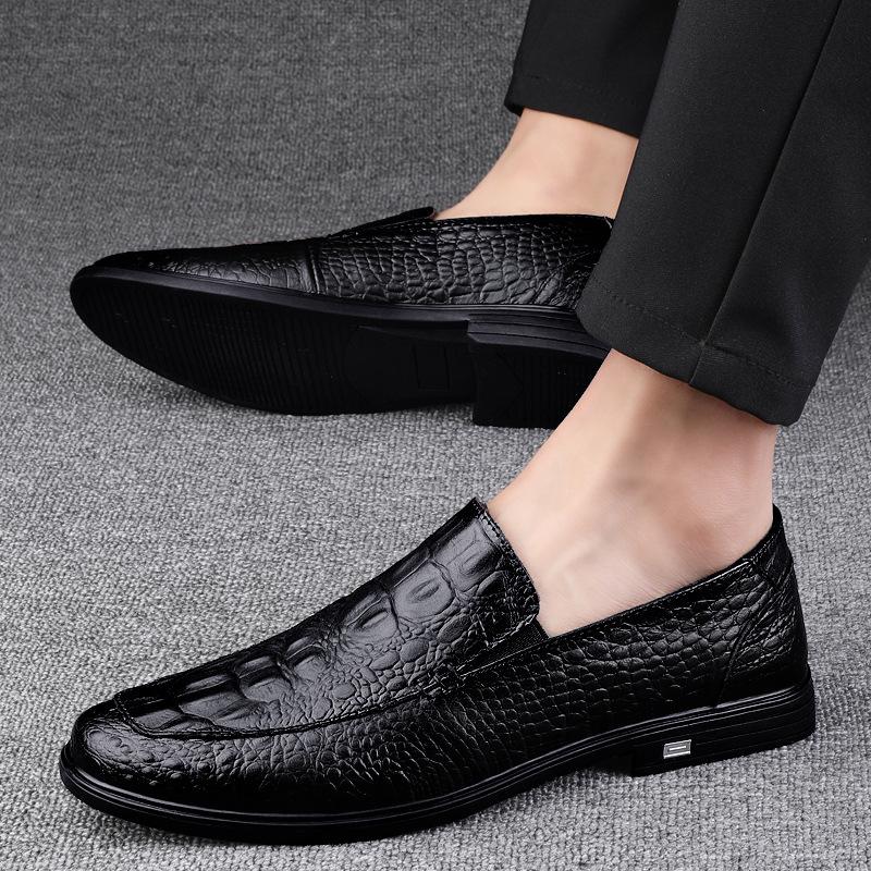 66 Men'S Shoes Loafer Leather Shoes Genuine Leather Casual Shoes Spring Low-Top Overalls Crocodile Pattern First-Layer Cowhide Surface Single Shoes