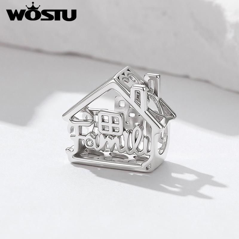 WOSTU Original Lock Key Charm Heart Spacer Bead Pink Zircon Safty Chain Platinum Plated Love Series Fit DIY Bracelet Wholesale
