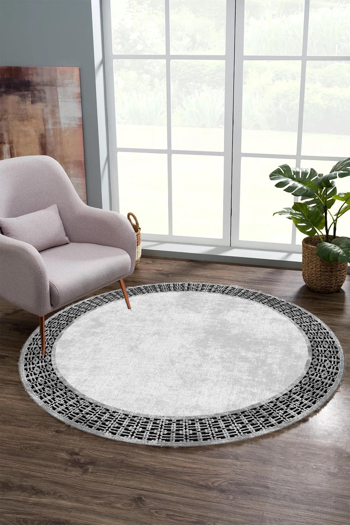

YTRHOME Home Modern Y-E1045-4 Нескользящая точечная основа с цифровой печатью Круглая гостиная, кухня, ковер для прихожей и напольный коврик 60 x 60 серый/чёрный