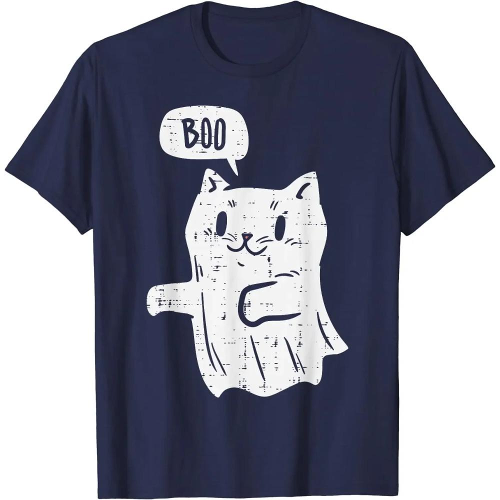 Cute Ghost Cat Boo Funny Halloween Animal Pet Men Women Kids T-Shirt Anime Clothes Casual Daily Four Seasons Tees