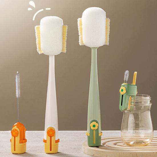 5 In 1 Bottle Cleaning Brush Set Multifunctional Sponge Bristles Reach Tight Spaces Compact Storage Cup Lid Cleaner Kitchen Tool