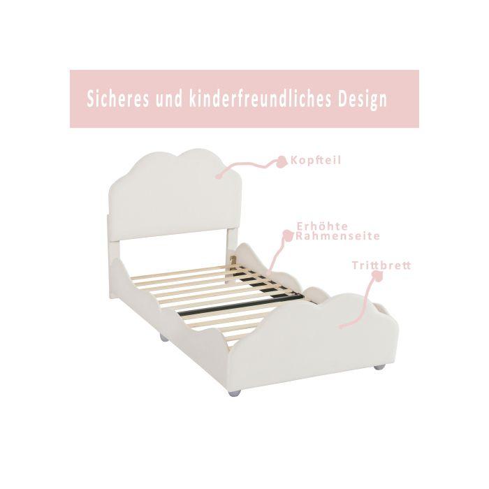 Lit D'enfant Rembourré De 90 X 200 Cm De Haut, Cadre De Lit À Barreaux Avec Tête Et Pied De Lit En Forme De Nuage.