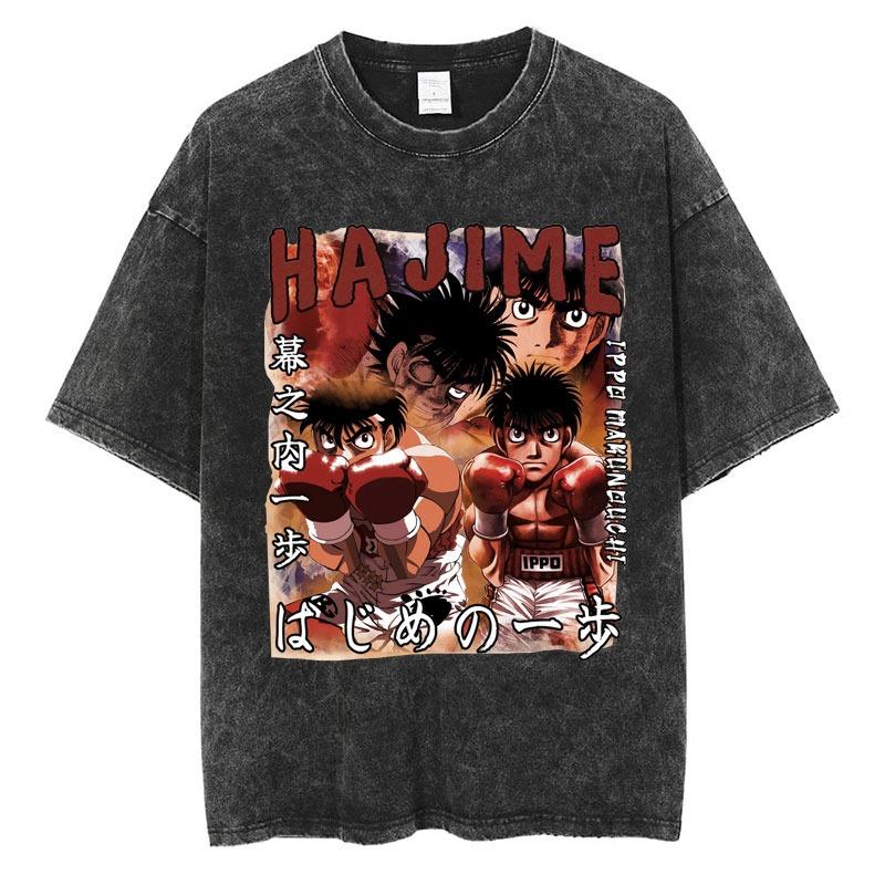 Washed Anime Hajime No Ippo Kamogawa Boxing Gym T-Shirt Makunouchi Takamura Fighting KGB Tshirt Oversized Cotton Summer T-Shirts
