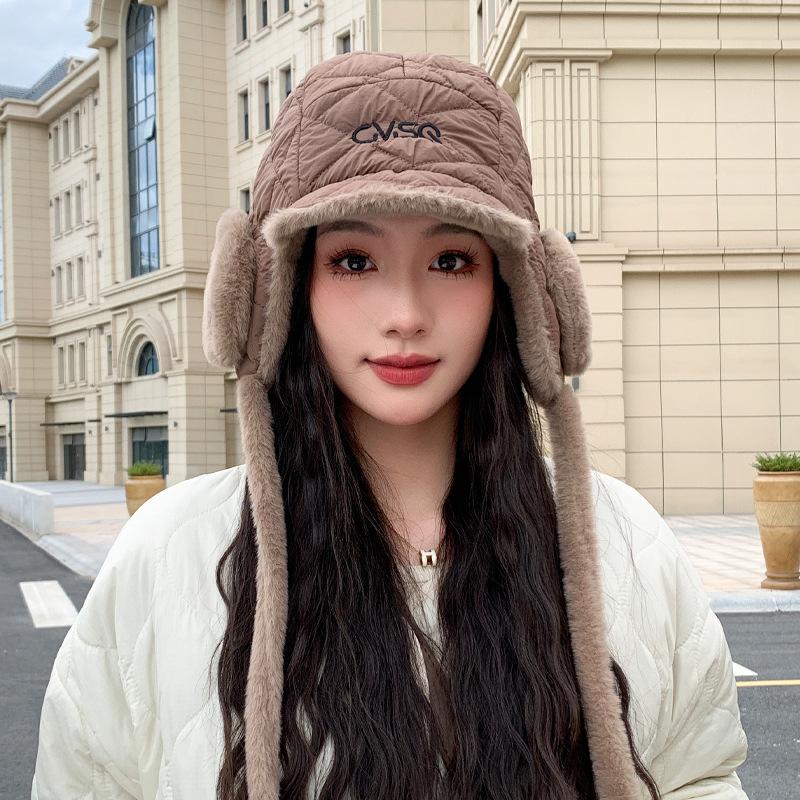 Korean New Autumn and Winter Hat for Women Solid Color Versatile Large Ear Bag Drawstring Lei Feng Hat Winter Outdoor Warm Ear Protection Hat