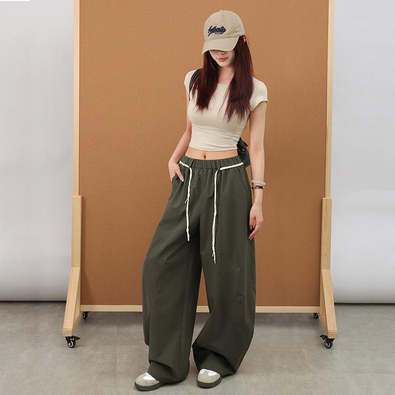 Lazy wide-leg pants women's summer new high-waisted slim-fitting and thin scimitar pants versatile floor-mopping trousers