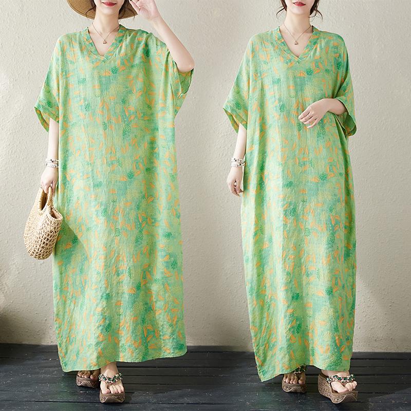 DIMANAF 2024 Plus Size Summer Women Beach Holiday Dress Basic Floral Print Loose Style Vintage Long Dresses