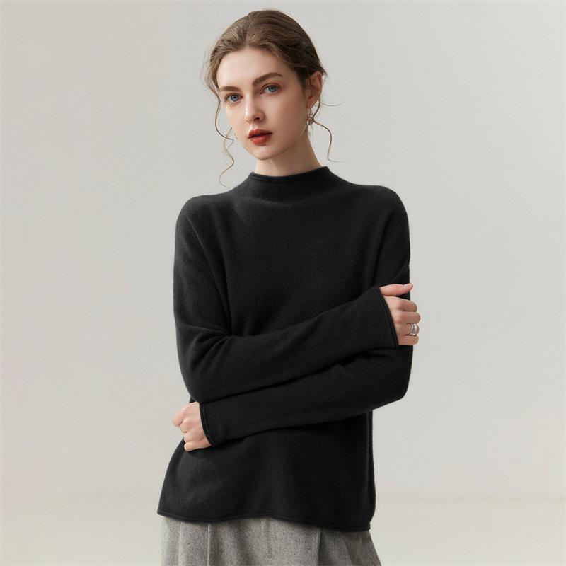 Lekasha 100% Pure Cashmere 12-Gauge Rolled Hem Turtleneck Sweater