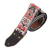 Guitar Strap Leather Head for Acoustic Electric Embroidered Jacquard Vintage Floral PatternWhite