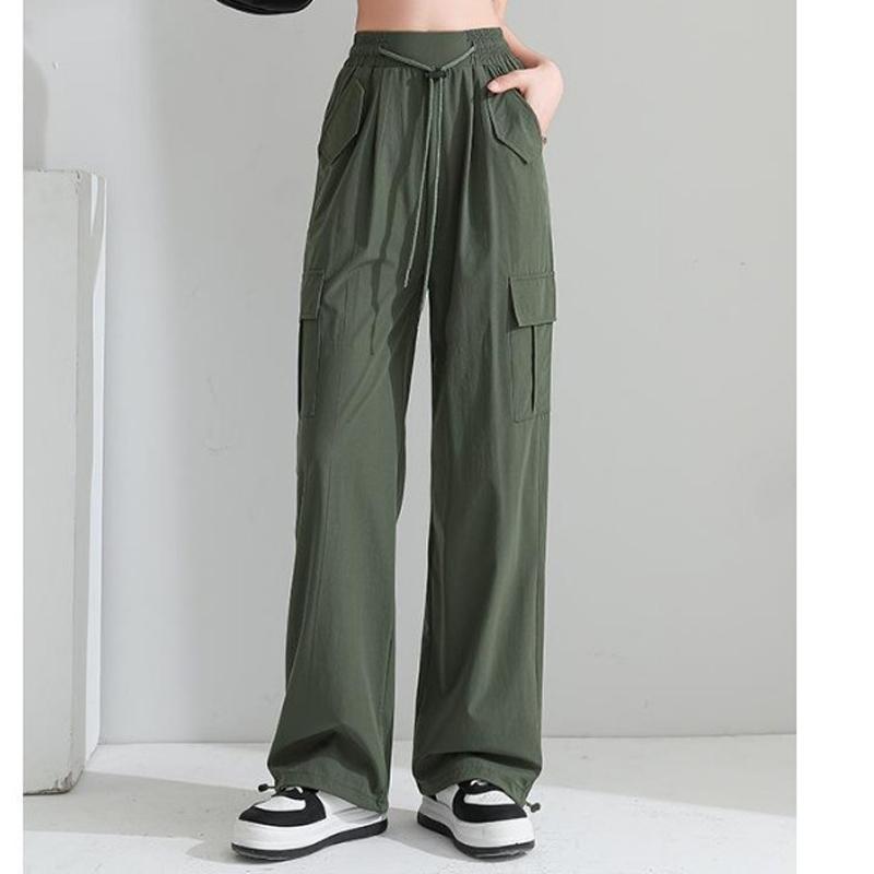 

Летние повседневные спортивные брюки-карго на шнурке, рабочая одежда с высокой талией, свободные широкие брюки, карманы, модные однотонные элегантные тонкие брюки 679 XXL армия зеленый