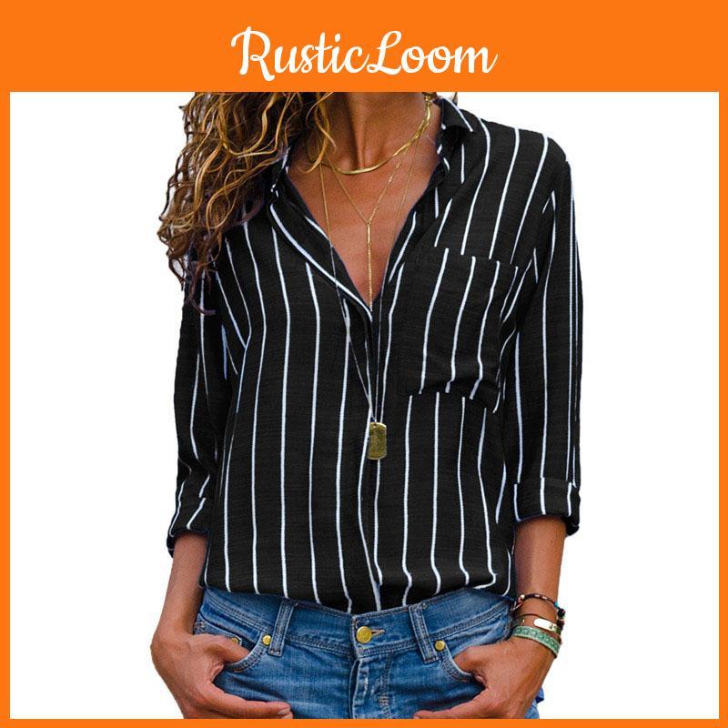 Womens Long Sleeve Loose Blouse Casual Tops Featuring Elegant V-neck Button-up Design