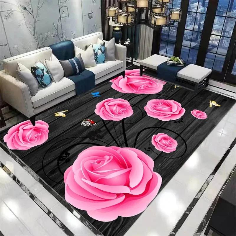 Home Decor Entrance Door Mat Flower Rose Pastoral 3D Print Carpet Living Room Rugs Soft Non-slip Floor Mat Carpet Bedroom Decor