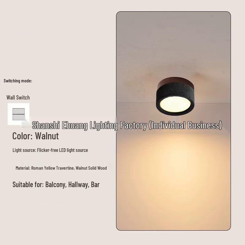Yellow Travertine Wabi-Sabi Mid-Century LED Ceiling Light for Hallway or Entrance Warm LED