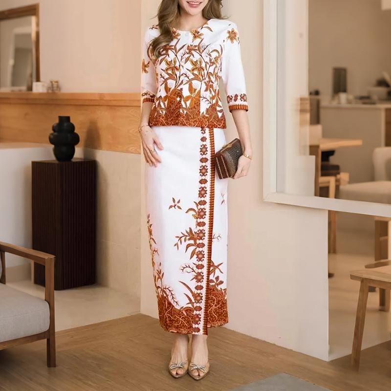 

ZANZEA Women 3/4 Sleeve Blouse and Skirts Summer Two Piece Suit Sets 3XL коричневий