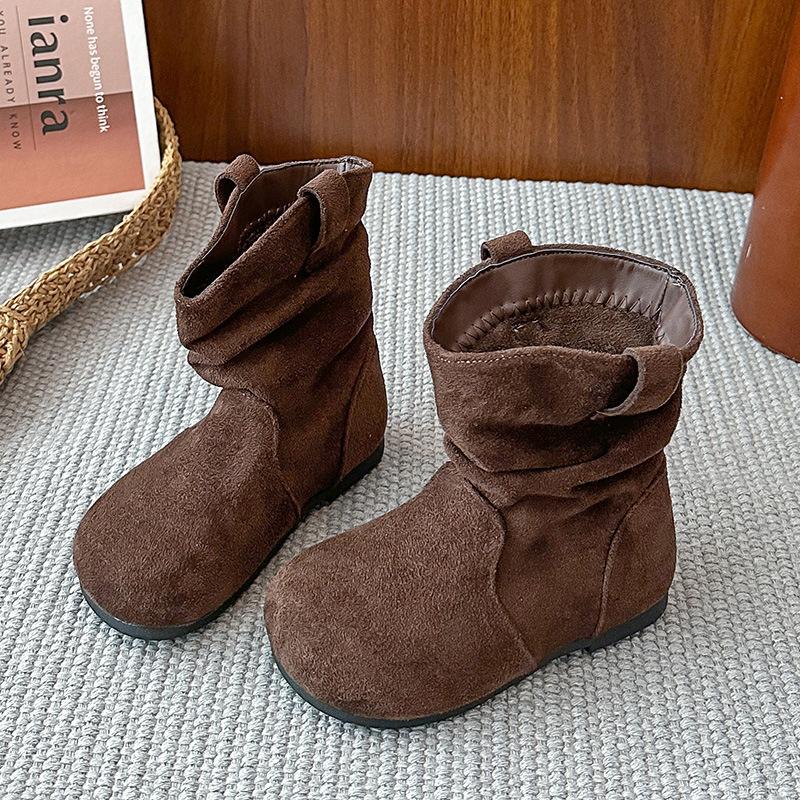 Kids Brown Suede Casual Short Boots