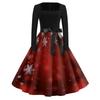 Women's Casual Christmas Print Square Neck Vintage Dress for Holiday Party and Everyday Wear