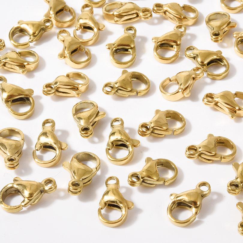50Pcs Rainbowblacksilvergoldrose Gold Color Stainless Steel Lobster Clasps Accessories For Jewelry Making Supplies Materials