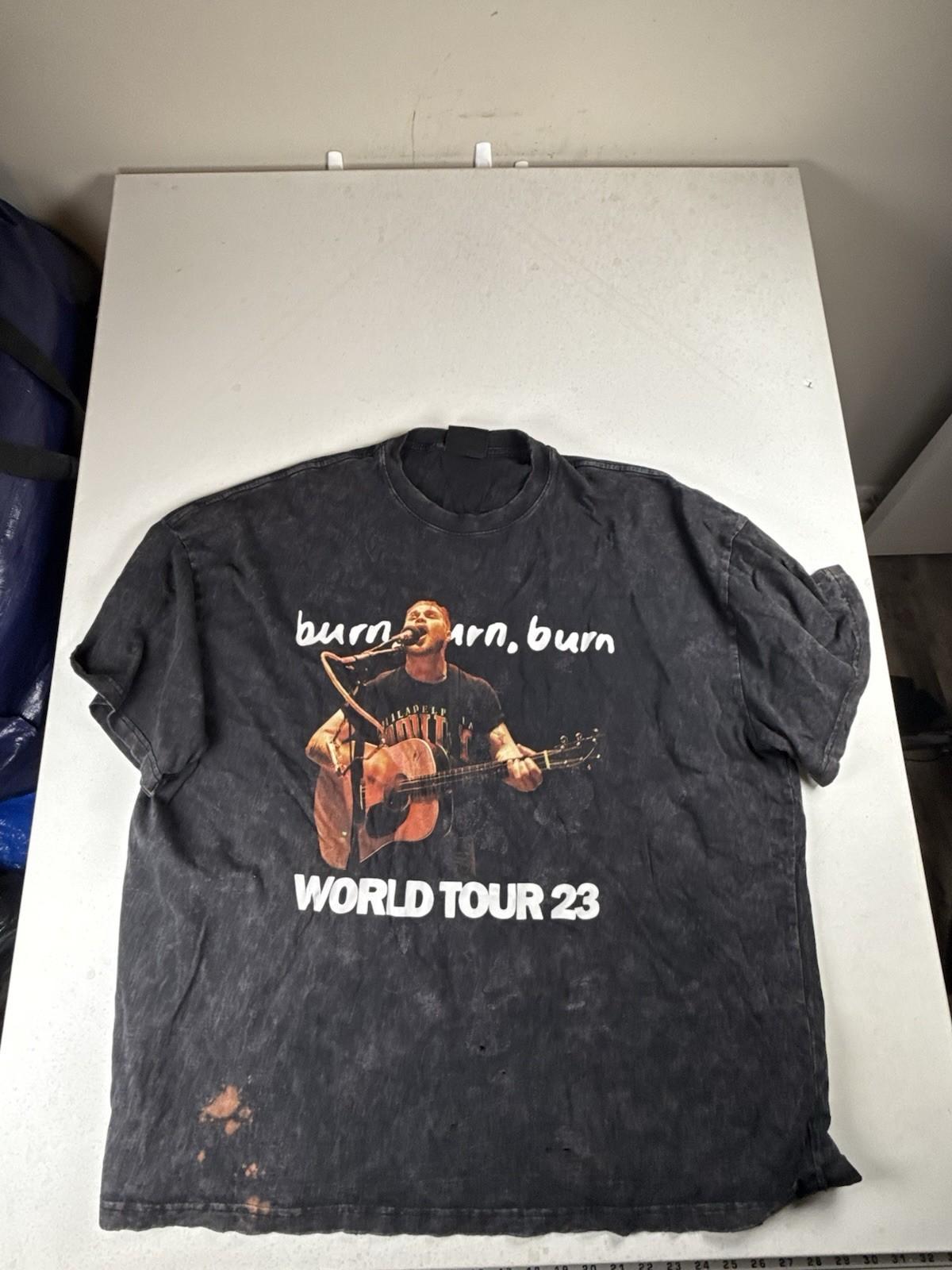 Zach Bryan Shirt Mens 3XL Washed Black Burn Burn World Tour 2023 Distressed Unisex T-Shirt S