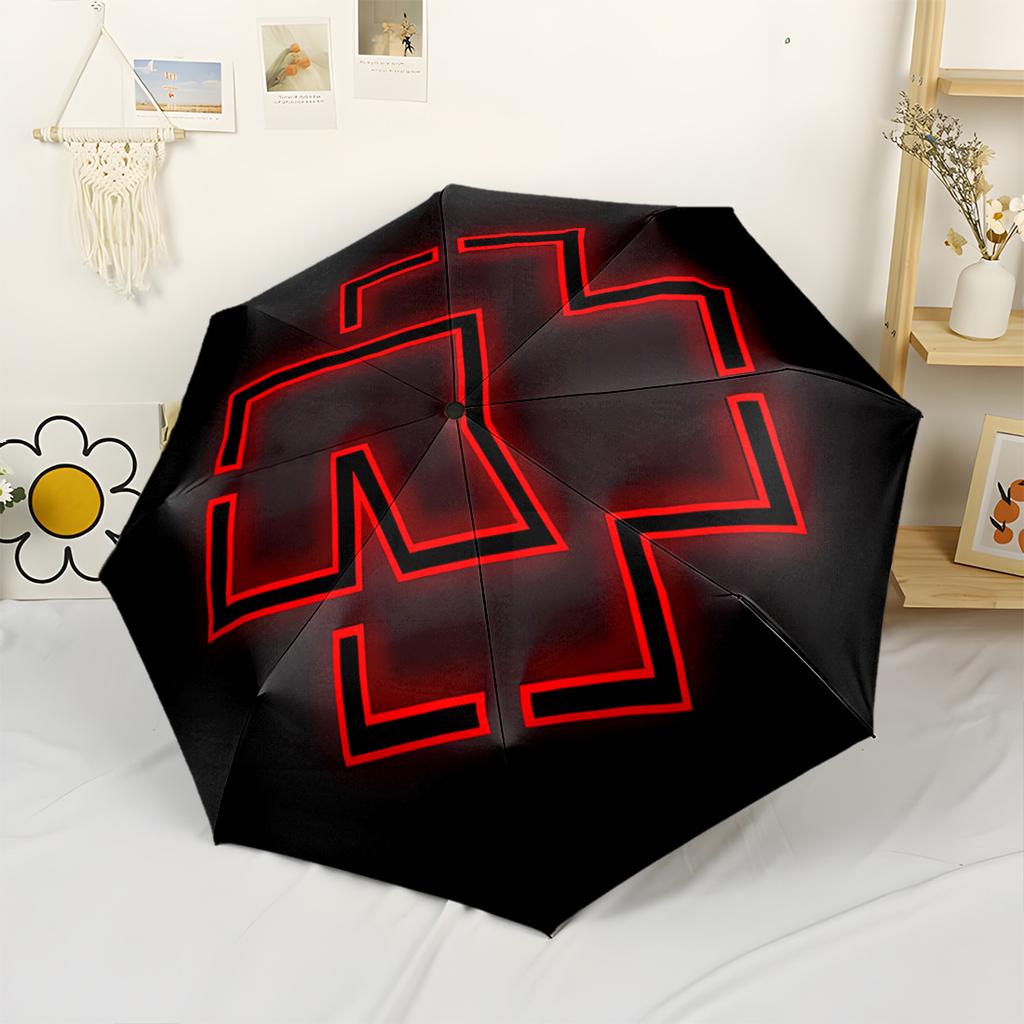Black Rose Symbol Compact Travel Automatic Umbrella with 8-Rib Foldable Design for Women/Men Fashionable Accessory Birthday/Christmas Gift