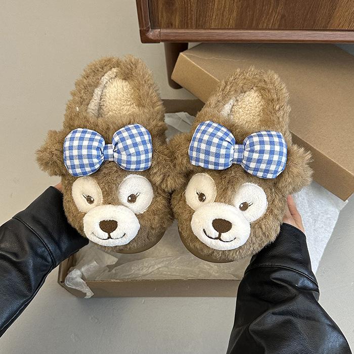 

Милые универсальные пушистые тапочки женские осенне-зимние 2025 новинка толстоподошвенные комнатные домашние термо-тапочки с закрытым носком из хлопка 41 темно-коричневого