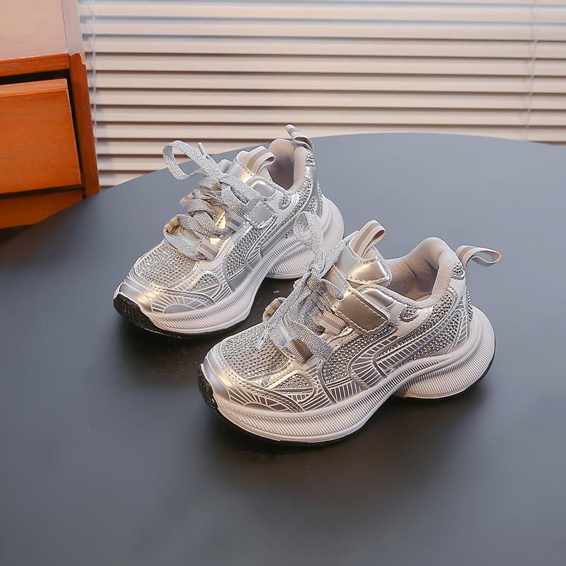 New style girls' dad shoes with rhinestones, stylish children's autumn and winter sneakers, breathable girls' shoes