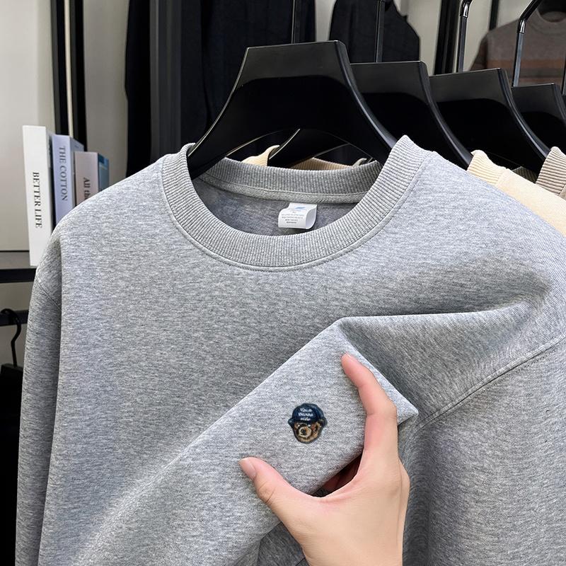 

Men s O-Neck Pullover Hoodies Winter Bear Print Velvet Thicken Warmth Soft Fashion Commuter Menswear 5XL