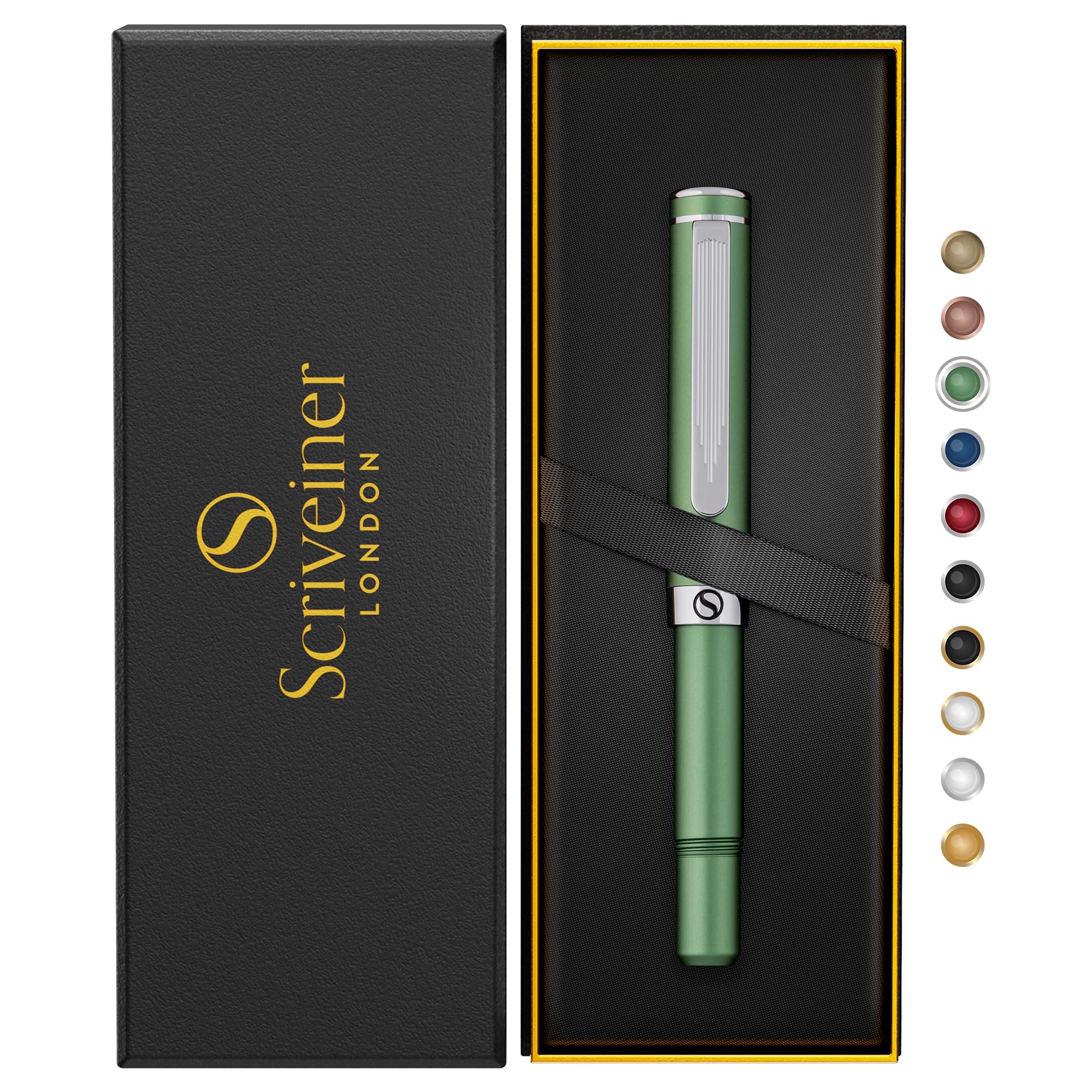 

Scriveiner Green Ballpoint EDC Luxury Gorgeous and with a Beautiful Chrome Comfortable Writing Perfect Gift for Men and Includes Schmidt Refills from