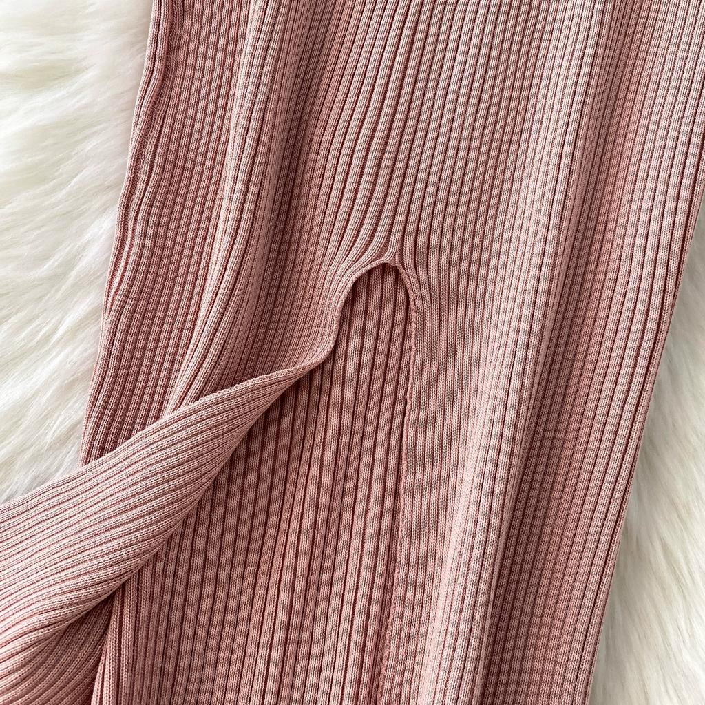 Summer Women Sleeveless Single Breasted Office Work Knitted Sweater Sheath Dresses with Belt
