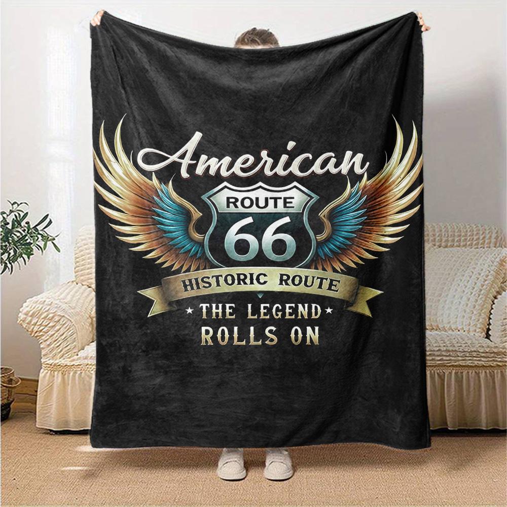 1pc American Route 66 Soft Flannel All Season Throw for Home, Office, Outdoor UseDurable Comfort Soft Warm Throw for Home