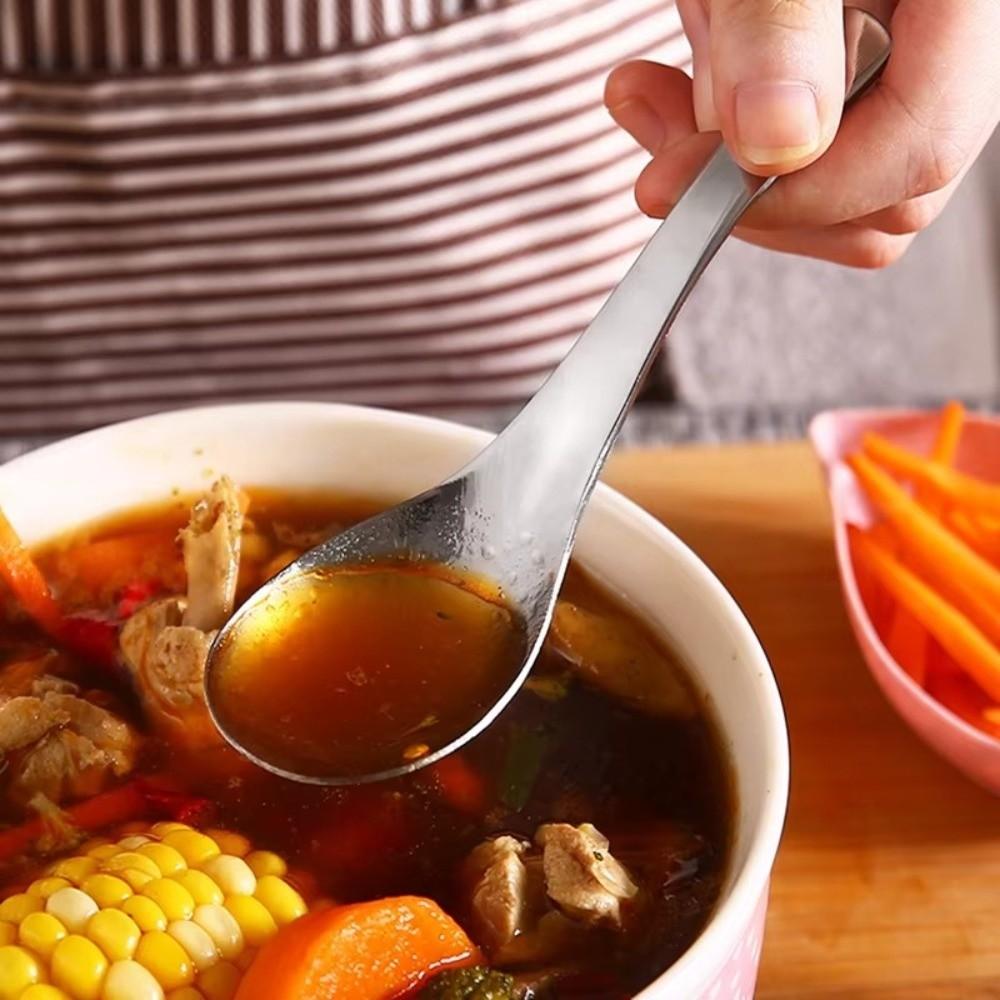 6PCS Large Stainless Steel Spoons Food-grade Dessert Spoons Practical Rice Spoons  Dining Table