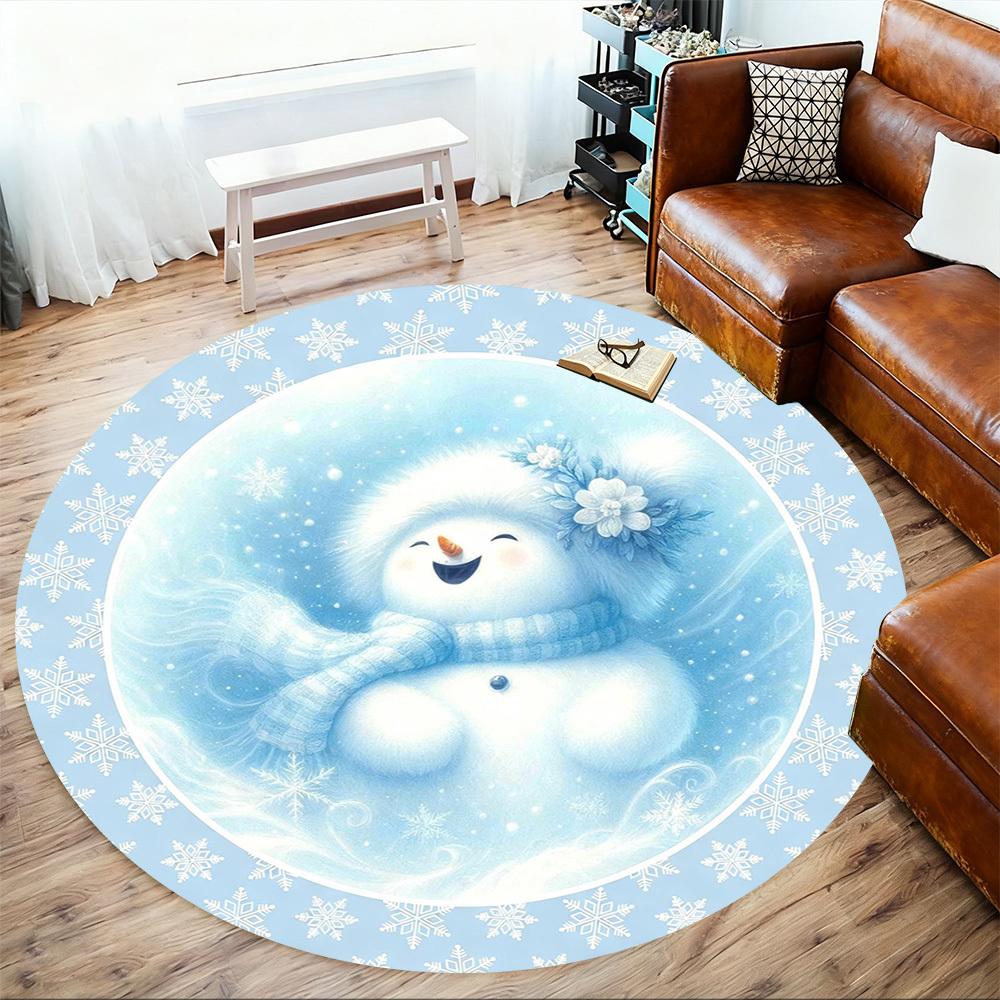 1 Stück Schneemann Winter Runder Stuhlmatte Büro Teppich - Rutschfest, Bodenschutzmatte für Büro, Schlafzimmer, Ideales Dekorationsgeschenk c0112087