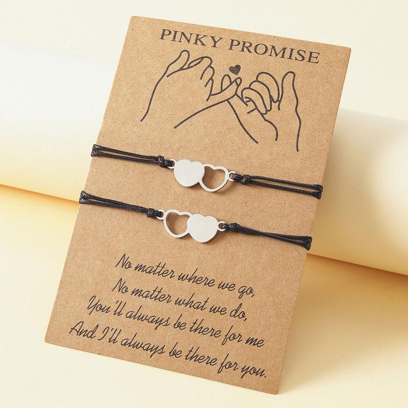 2/3/4x Pinky Promise Heart Bracelets for Couple Women Girls Teens with for Wish Card Adjustable Matching Friendship Brac