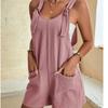 Women Summer Jumpsuit Casual Sleeveless Short Overalls Strappy Romper Simple Loose Fit Solid Color with Pockets for Office Streetwear Travel Beach