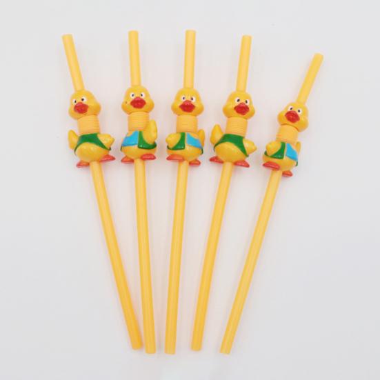 Plastic Cartoon Animal Cat Duck Reusable Drinking Straw Beverage Pipe with Brush