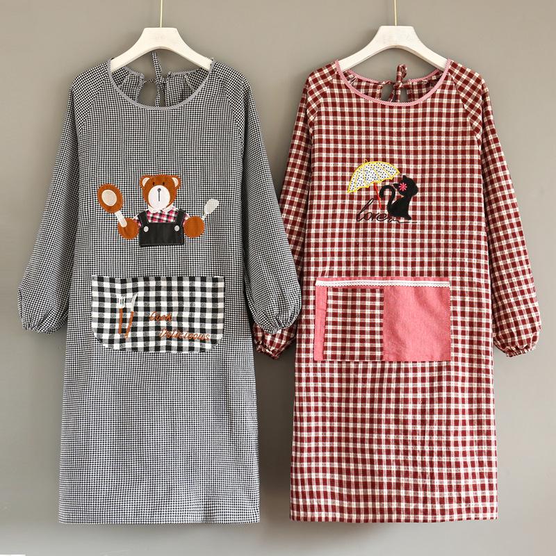 Korean Style Long Sleeve Oil-Proof Cotton Apron for Women and Men – Cute and Fashionable Kitchen Smock for Summer