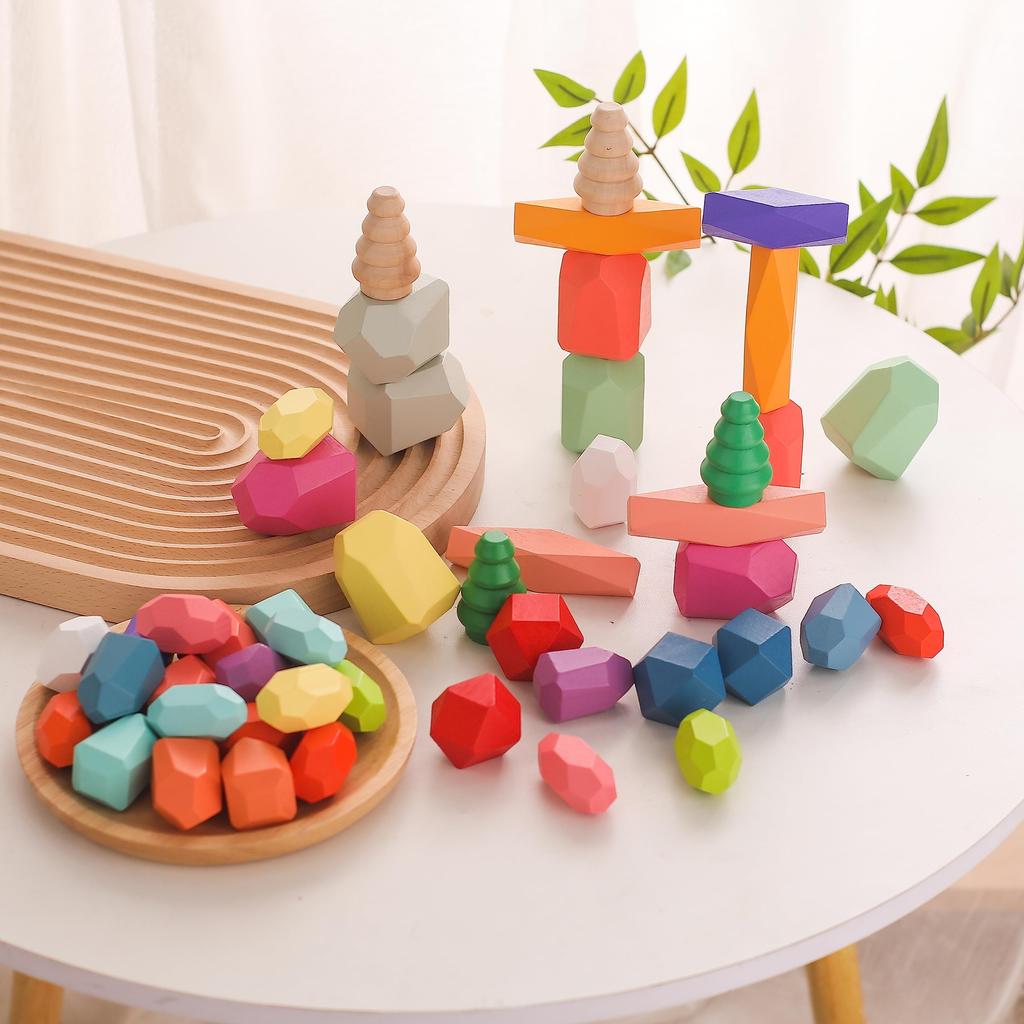 Promise Babe Building 48 Assorted Colorful Wooden Building Educational Toy for Color Fingertip Early Suitable for and Birthday Gift Blocks, Sizes,