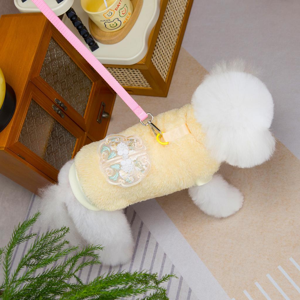 New Chinese Embroidery Pet Fleece Coat Can Be Pulled Small Dogs And Cats Hanfu Tang Suit Cute Pets Thickened Winter Clothes