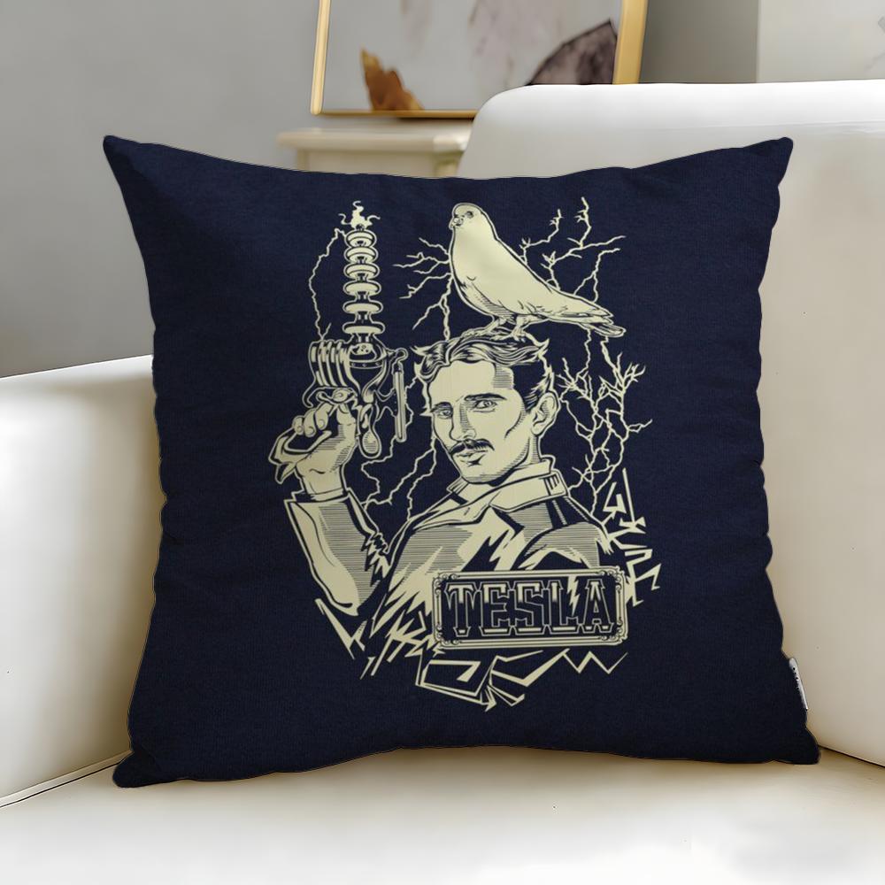 classic scientist Nikola Tesla Cushion Cover Soft EasyWash Pillow Case Versatile for Couch Bed Travel and Office
