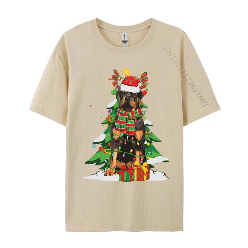 Santa Reindeer Rottweiler Dog Xmas Tshirt Graphic Tee Shirt Male Vintage Cotton Tops Tees Cute Oversized T Shirt