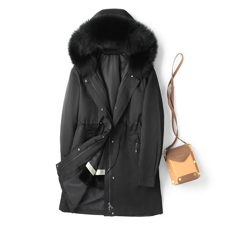 KAISER Women s Fox Fur Collar Rabbit Fur Lined Parka Coat M