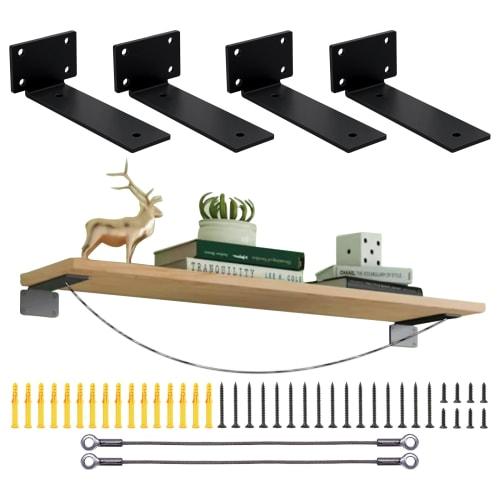Set of 4 20cm Hidden Shelf Brackets, Heavy-Duty, Concealed Shelf Brackets with L-Shaped Brackets, Supports Up To 100kg, Reinforces Shelves, and Provid