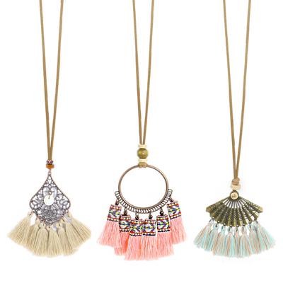 Women Handmade Beads Tassels Pendant Chain Sweater Long Necklace Jewelry