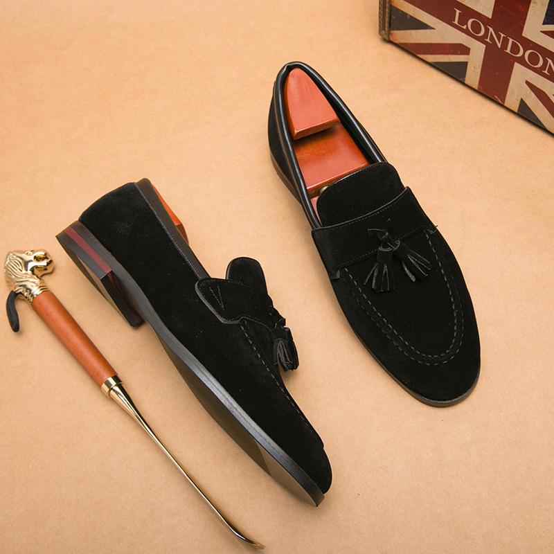 British Leather Shoes with Heightened Inner Suede Leather Beanie Shoes Lazy Casual Tassel