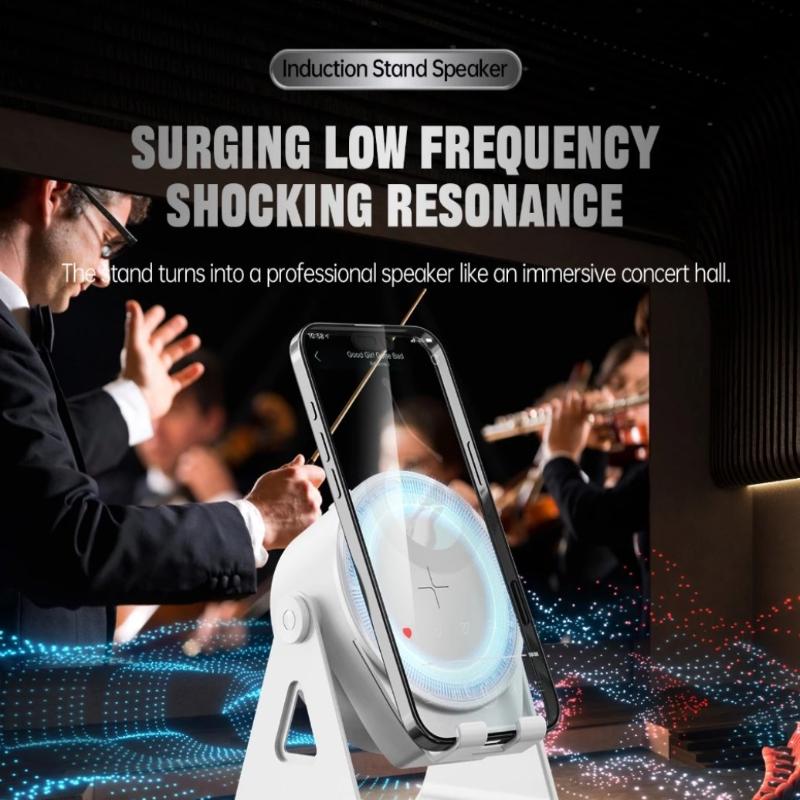Bluetooth Wireless Induction Speaker Phone Holder Rgb & Rotating 360° With Power Bank