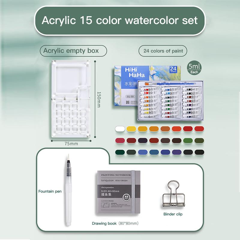 Mini Watercolor Paint Set 12/24Color Pigment Portable Artist Travel Art Painting Kit with Clip 8/15 Grid Box Miniature Color Set