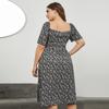 Plus Size Women Summer Floral Long Dress French Square Neck Waist Slit XL To 5XL