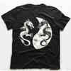 Black T-shirt with Dual Dragon Embroidery Yin & Yang Dragons Men Clothing Custom Printed Streetwear Graphic T Shirts Harajuku